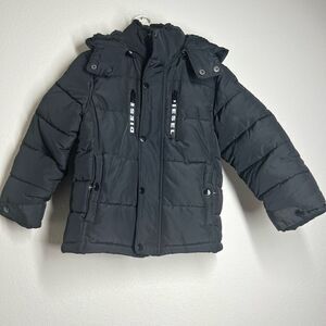 Diesel Kids Down Parka Jacket Size 5/6 Black Hooded Full zip